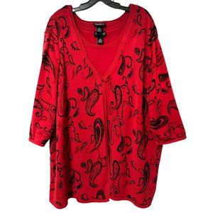 Maggie Barnes Red Paisley 2 Piece V-Neck Cardigan and Tank Duet Set Sz 4X 30/32